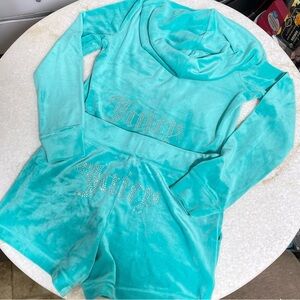 Juicy couture shorts & hoodie tracksuit set size small new with tags costal teal